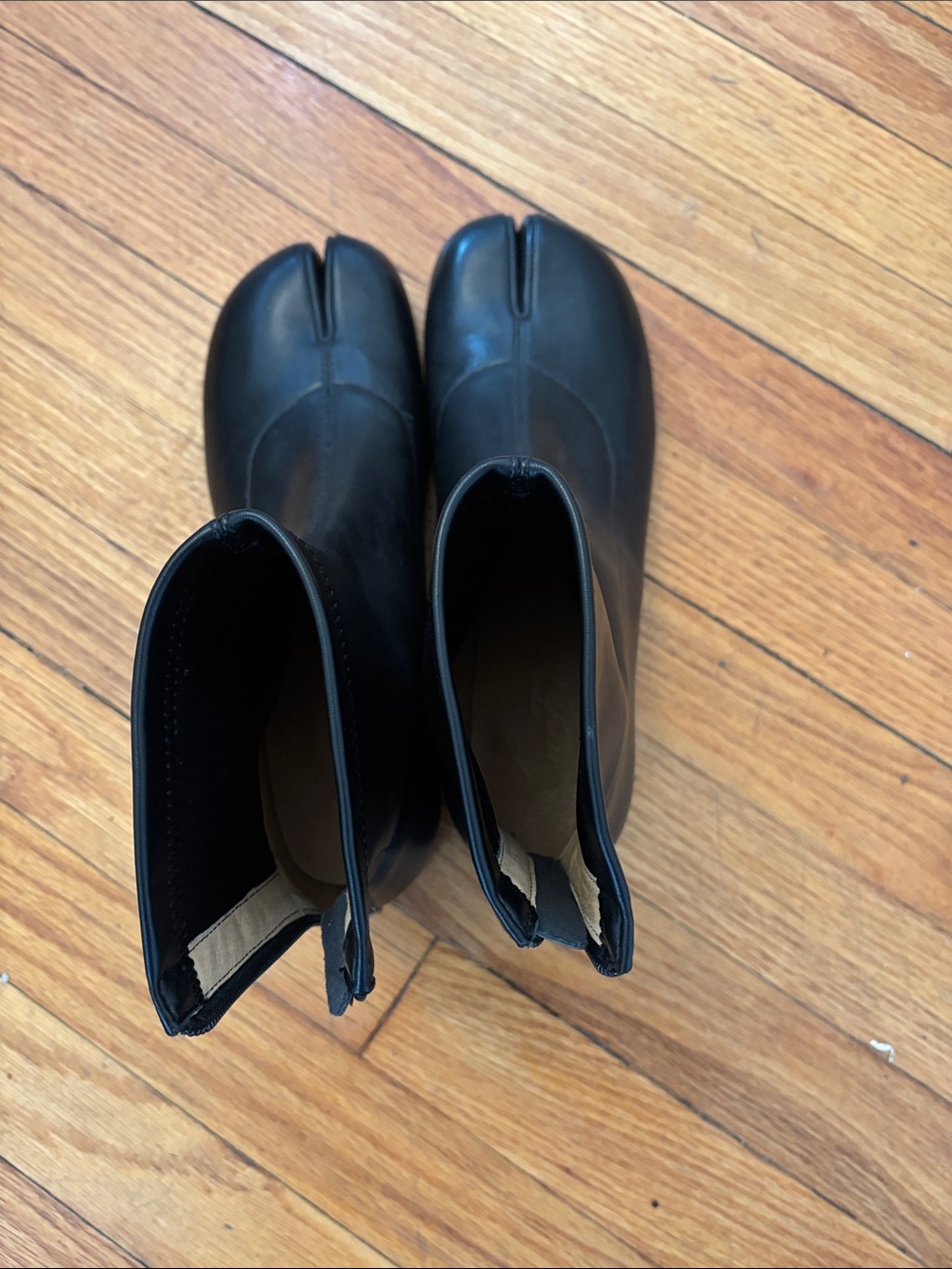 Black Split-Toe Leather Booties